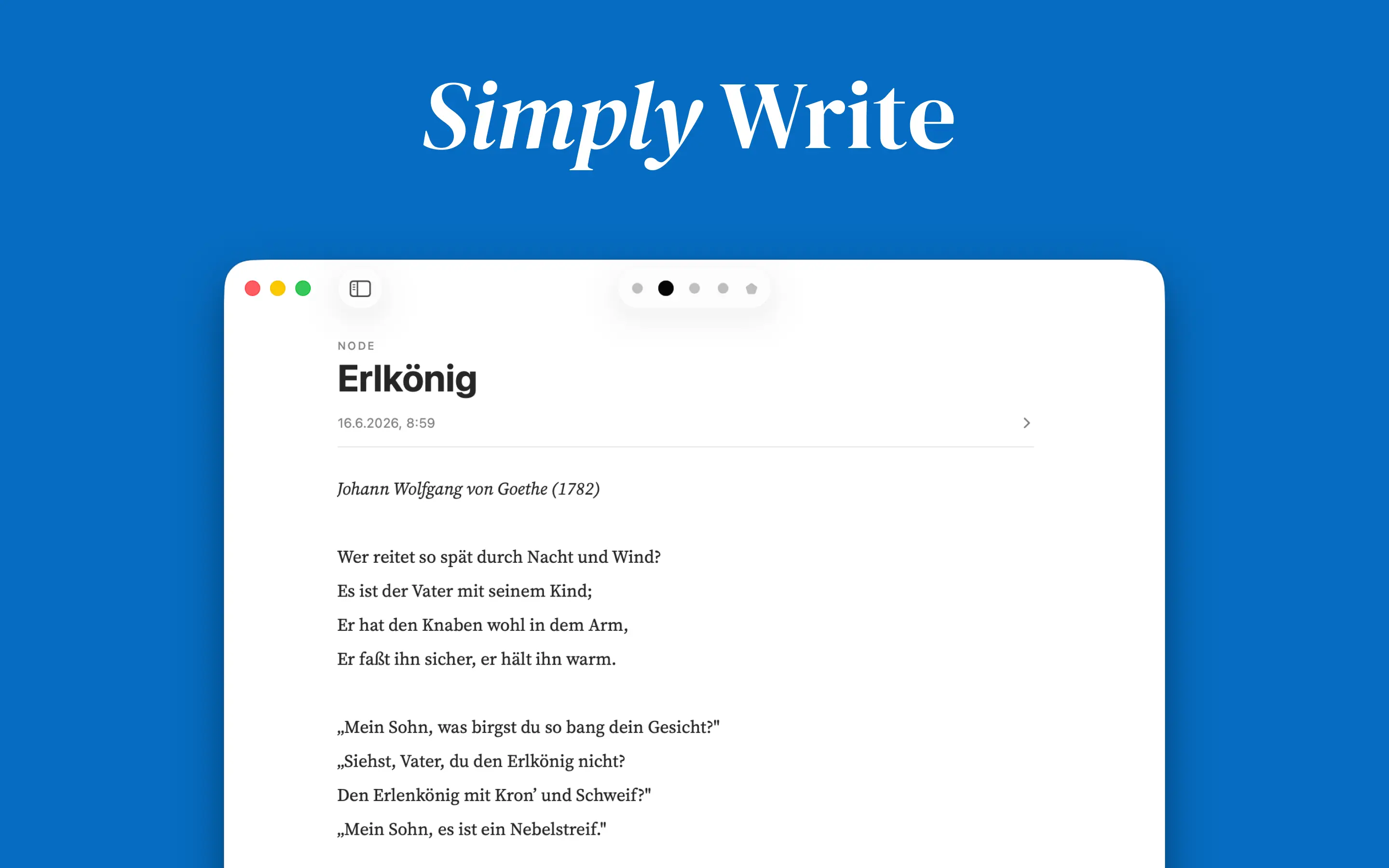 The Nodes editor, a single note open in a quiet window.
