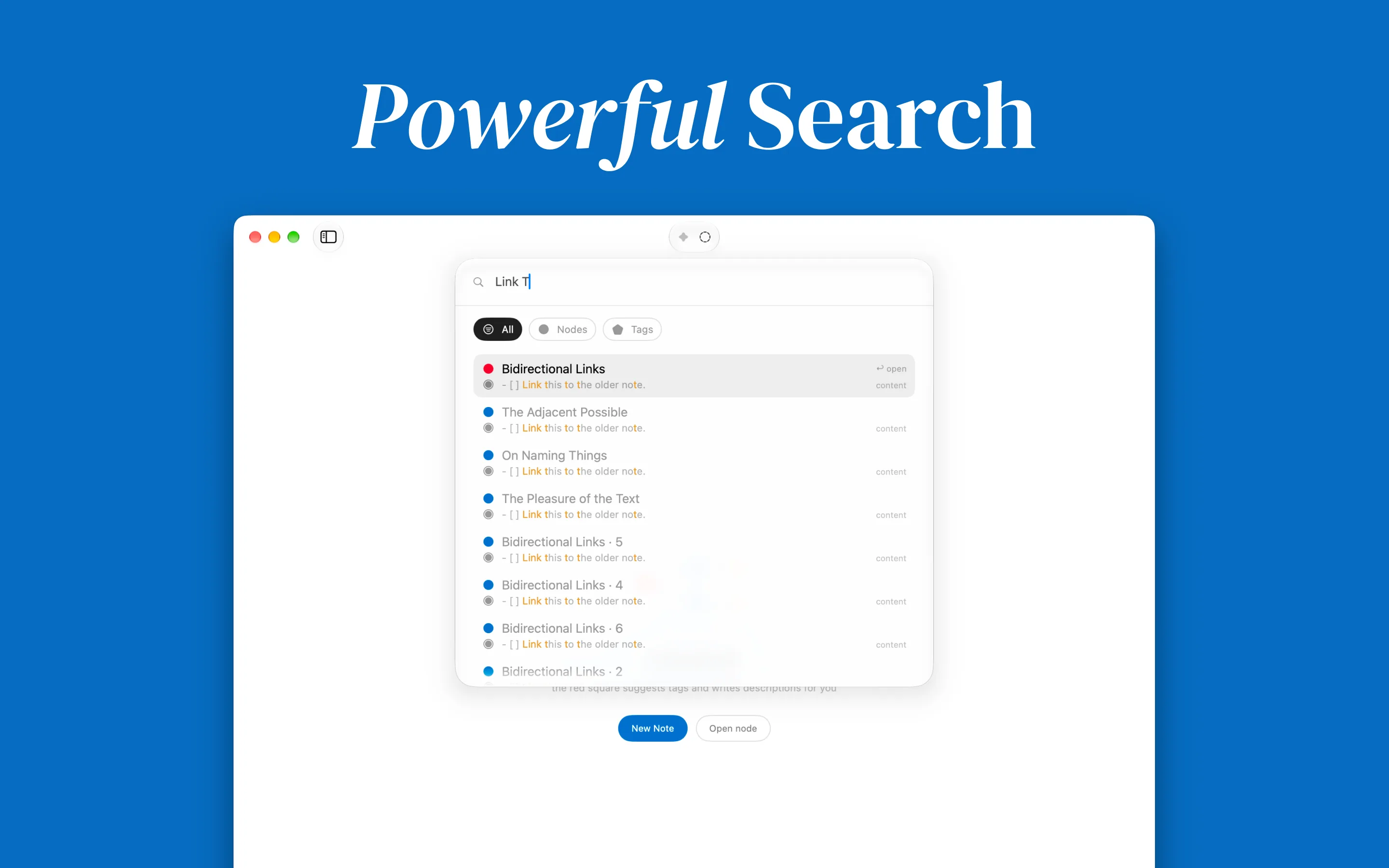 Search across the library, with results narrowing as you type.